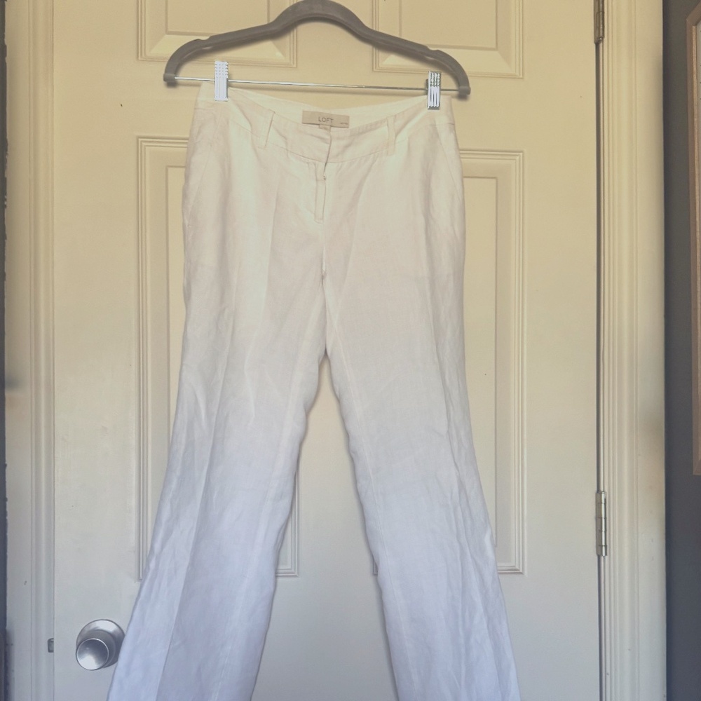 White Linen Pants - 0P - Ann Taylor Loft Marisa Pants - Lined - Pockets